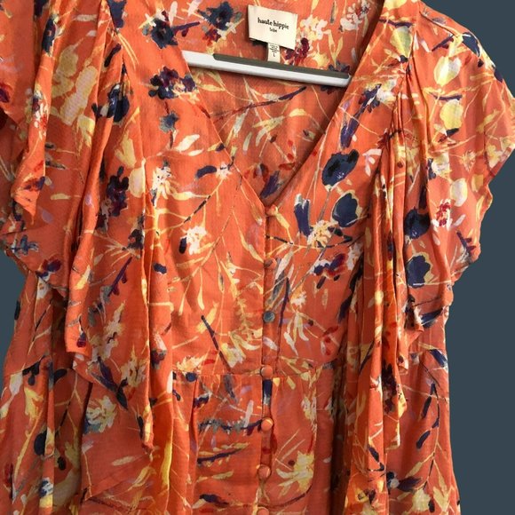 Haute Hippie Tribe Flowy Peplum Boho Flutter Sleeve Top Large - Picture 2 of 7